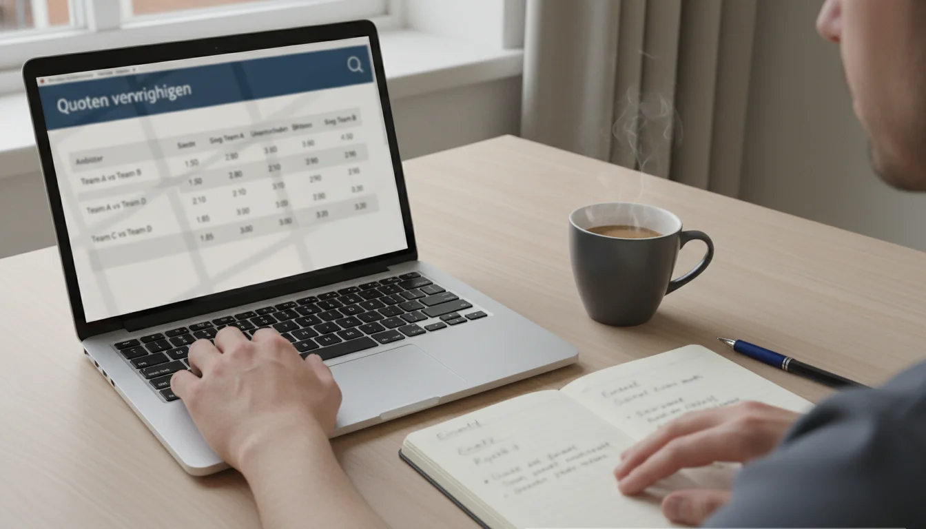 Person analysiert Handball-Quoten an einem Laptop mit Notizblock