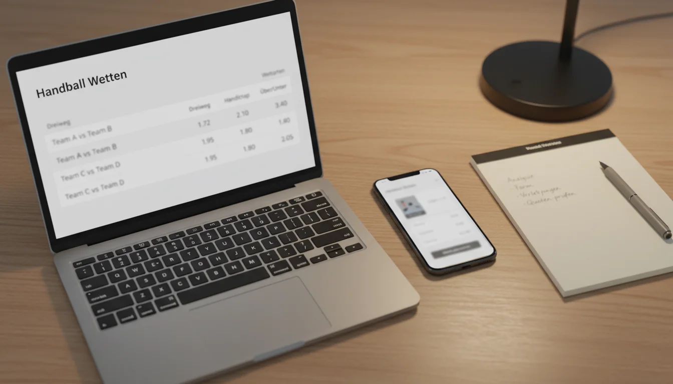 Verschiedene Handball-Wettscheine und Quotenanzeige auf einem Bildschirm